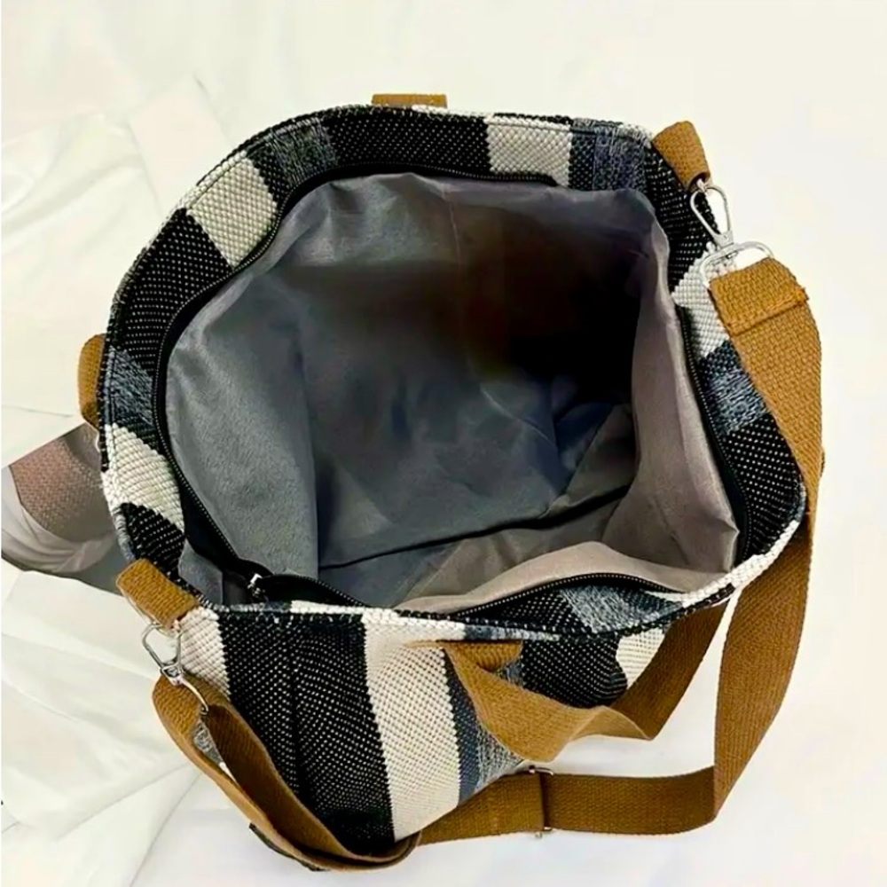 NWOT~Stylish Striped Tote bag – Spacious Crossbody/Durable & Versatile Handbag - Picture 3 of 7
